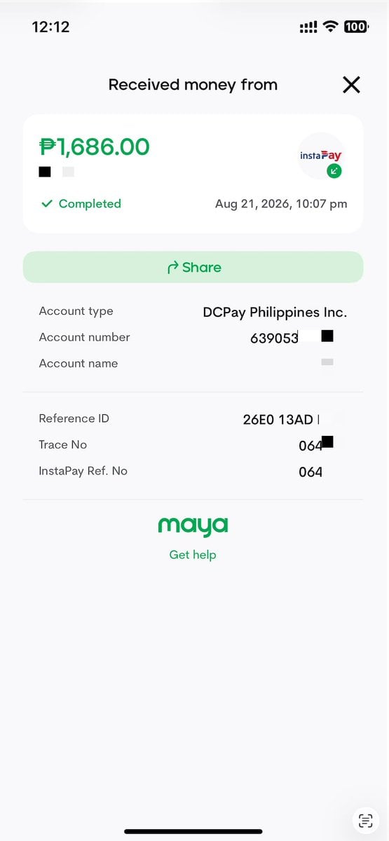 国际汇款到账 Maya 的记录